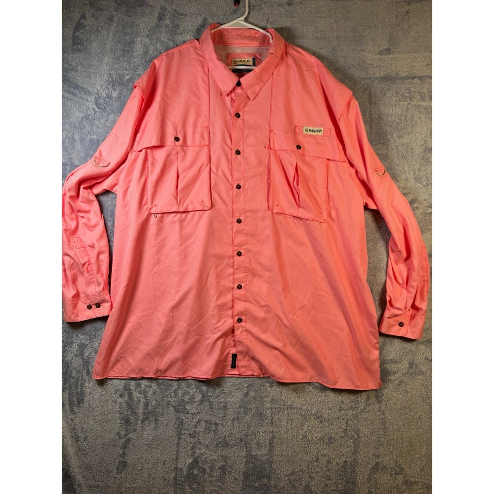 Magellan Aransas Pass Fishing Shirt Mens 4XL Long Sleeve Pink Plaid Grid 3335-0